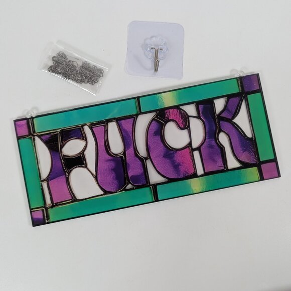 F*CK Plastic Sun-catcher Window Decoration Gag Gift White Elephant - Picture 1 of 3